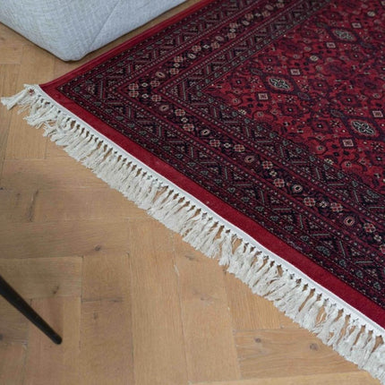 Vintage vloerkleed By Beppe rood met franjes - Vloerkledenloods