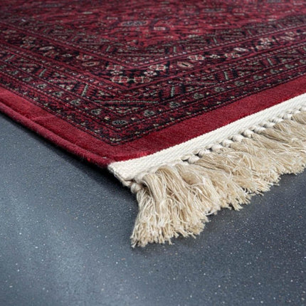 Vintage vloerkleed By Beppe rood met franjes - Vloerkledenloods