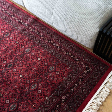 Vintage vloerkleed By Beppe rood met franjes - Vloerkledenloods