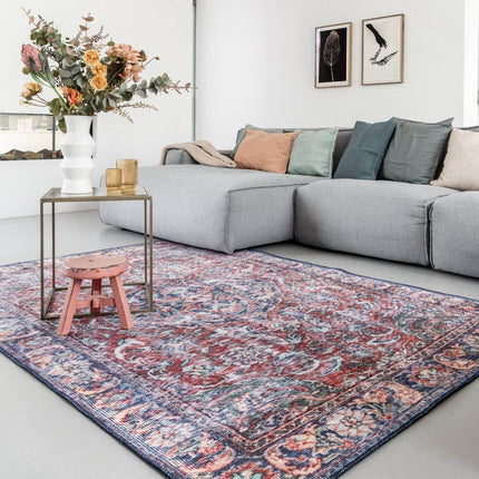 Vintage Vloerkleed Hatice Blauw /Bordeaux Rood - Vloerkledenloods