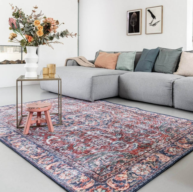 Vintage Vloerkleed Hatice Blauw /Bordeaux Rood - Vloerkledenloods