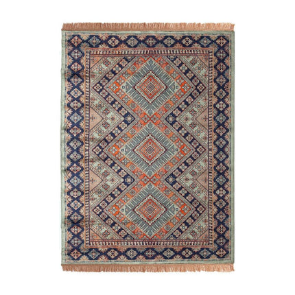 Vintage vloerkleed Khepera groen met franjes - Vloerkledenloods