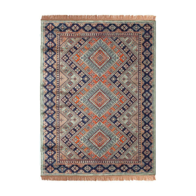 Vintage vloerkleed Khepera groen met franjes - Vloerkledenloods