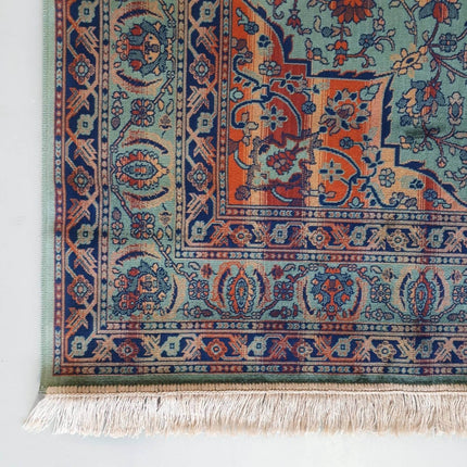 Vintage vloerkleed Manami groen met franjes - Vloerkledenloods