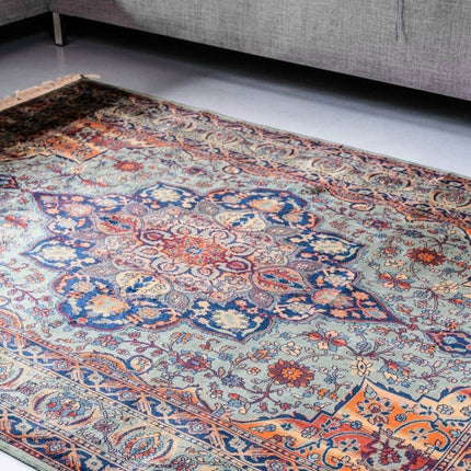 Vintage vloerkleed Manami groen met franjes - Vloerkledenloods