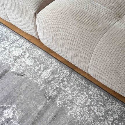 Vintage vloerkleed Ornament antraciet met franjes - Vloerkledenloods