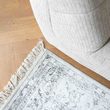 Vintage vloerkleed Ornament beige met franjes - Vloerkledenloods