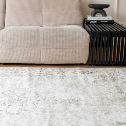 Vintage vloerkleed Ornament beige met franjes - Vloerkledenloods
