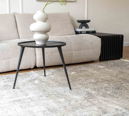 Vintage vloerkleed Ornament grijs/beige met franjes - Vloerkledenloods