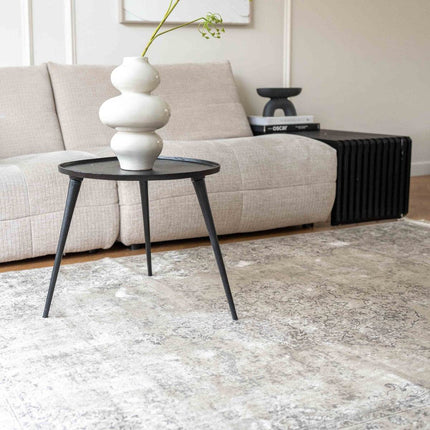 Vintage vloerkleed Ornament grijs/beige met franjes - Vloerkledenloods