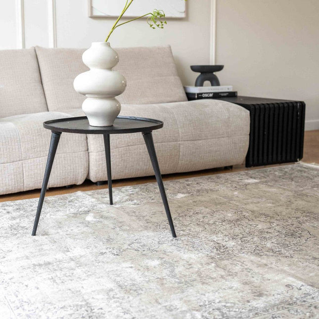 Vintage vloerkleed Ornament grijs/beige met franjes - Vloerkledenloods