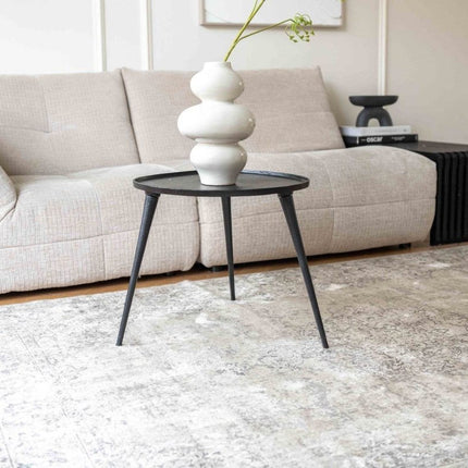 Vintage vloerkleed Ornament grijs/beige met franjes - Vloerkledenloods