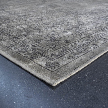 Vintage vloerkleed Ornament grijs/beige met franjes - Vloerkledenloods