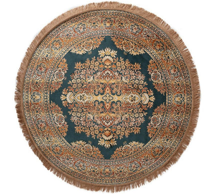 Vintage Vloerkleed Rond Brissac Geel/Oranje/Groen/ met franjes - Tier - Vloerkledenloods