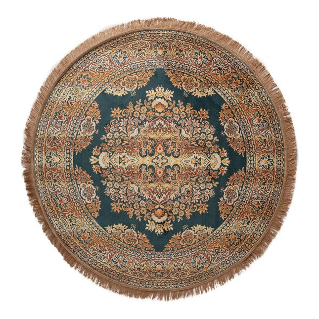 Vintage Vloerkleed Rond Brissac Geel/Oranje/Groen/ met franjes - Tier - Vloerkledenloods