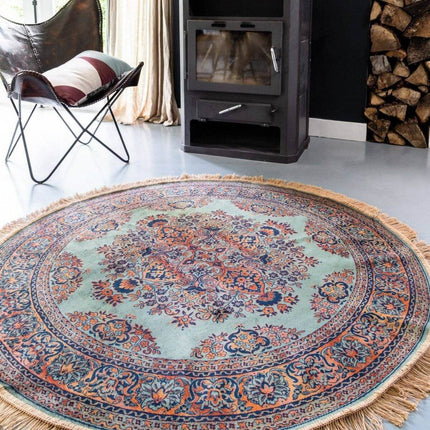 Vintage Vloerkleed Rond Brissac Groen met franjes - Tier - Vloerkledenloods