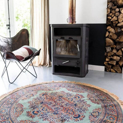Vintage Vloerkleed Rond Brissac Groen met franjes - Tier - Vloerkledenloods