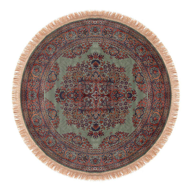 Vintage Vloerkleed Rond Brissac Groen met franjes - Tier - Vloerkledenloods