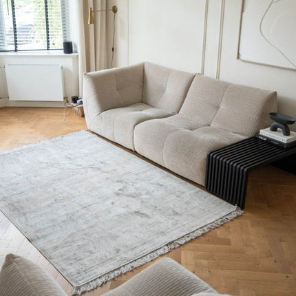 Vintage vloerkleed Smuk beige met franjes - Vloerkledenloods
