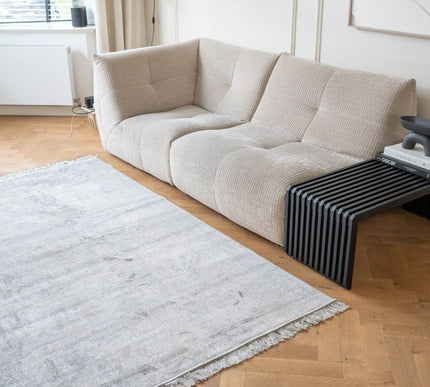 Vintage vloerkleed Smuk grijs met franjes - Vloerkledenloods