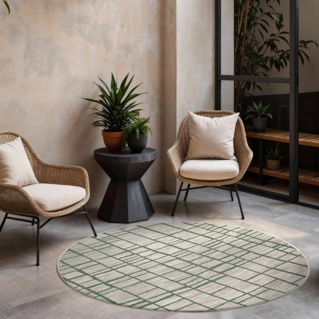 Vloerkleden - Ted Baker Haringey rond buitenkleed Crouch Groen Wit - Vloerkledenloods