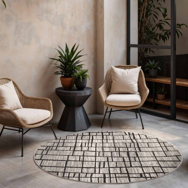 Vloerkleden - Ted Baker Haringey rond buitenkleed Crouch Zwart/Wit - Vloerkledenloods