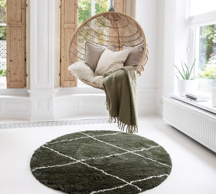 Berber Rond vloerkleed hoogpolig Groen/Cream - scandinavisch - nea