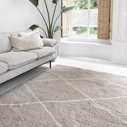 berber vloerkleed hoogpolig grijs/beige/zand/cream - scandinavisch - nea