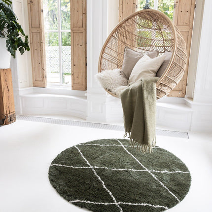 Berber Rond vloerkleed hoogpolig Groen/Cream - scandinavisch - nea