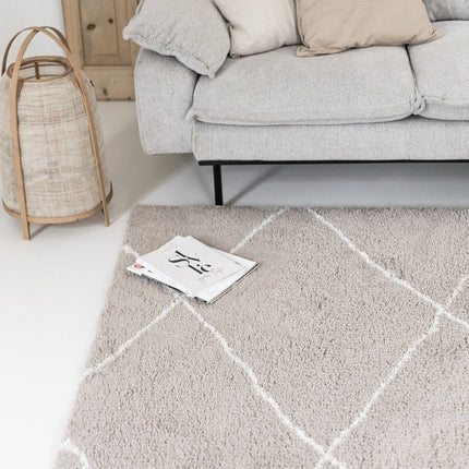 berber vloerkleed hoogpolig grijs/beige/zand/cream - scandinavisch - nea