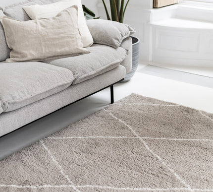 berber vloerkleed hoogpolig grijs/beige/zand/cream - scandinavisch - nea