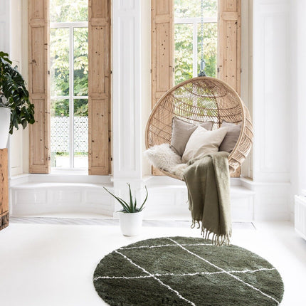 Berber Rond vloerkleed hoogpolig Groen/Cream - scandinavisch - nea