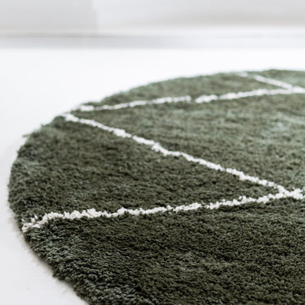 Berber Rond vloerkleed hoogpolig Groen/Cream - scandinavisch - nea