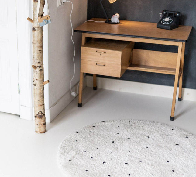 Rond Kindervloerkleed hoogpolig Cream/Zwart - Dots - Vloerkledenloods