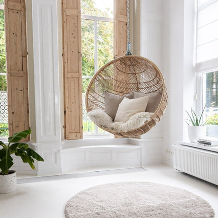 Berber Rond vloerkleed hoogpolig Grijs/Beige/Zand/Cream - scandinavisch - nea