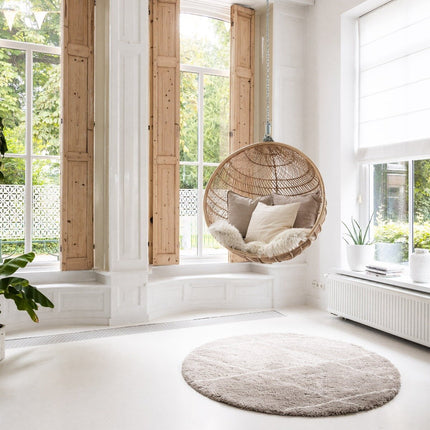 Berber Rond vloerkleed hoogpolig Grijs/Beige/Zand/Cream - scandinavisch - nea
