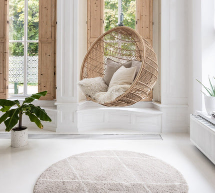 Berber Rond vloerkleed hoogpolig Grijs/Beige/Zand/Cream - scandinavisch - nea