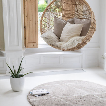 Berber Rond vloerkleed hoogpolig Grijs/Beige/Zand/Cream - scandinavisch - nea