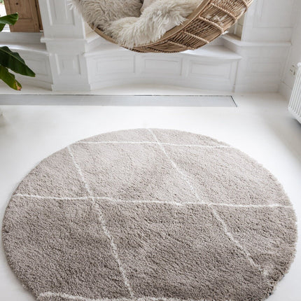 Berber Rond vloerkleed hoogpolig Grijs/Beige/Zand/Cream - scandinavisch - nea
