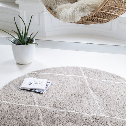 Berber Rond vloerkleed hoogpolig Grijs/Beige/Zand/Cream - scandinavisch - nea
