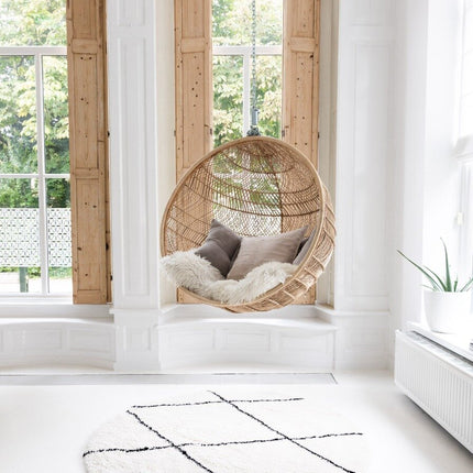 Berber Rond vloerkleed hoogpolig Wit/Zwart - scandinavisch - nea