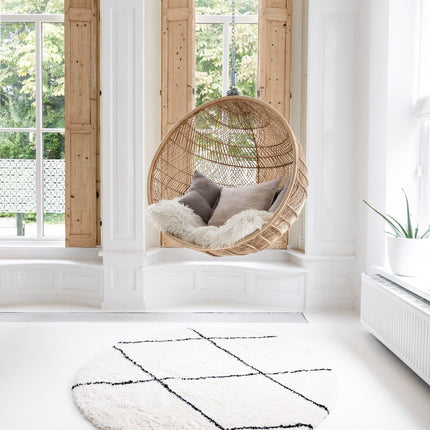 Berber Rond vloerkleed hoogpolig Wit/Zwart - scandinavisch - nea