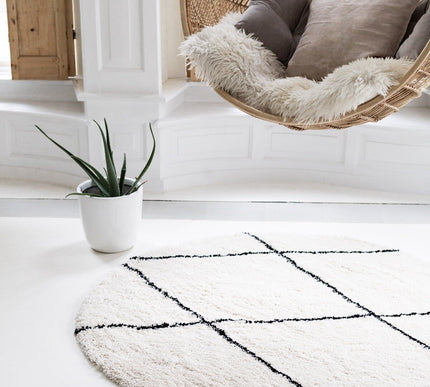 Berber Rond vloerkleed hoogpolig Wit/Zwart - scandinavisch - nea