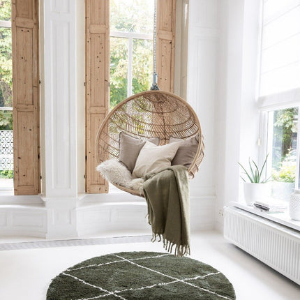 Berber Rond vloerkleed hoogpolig Groen/Cream - scandinavisch - nea