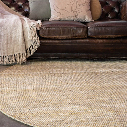 Vloerkleed Gerecycled Materiaal Rond Ciro Geel/Naturel op=op - Vloerkledenloods