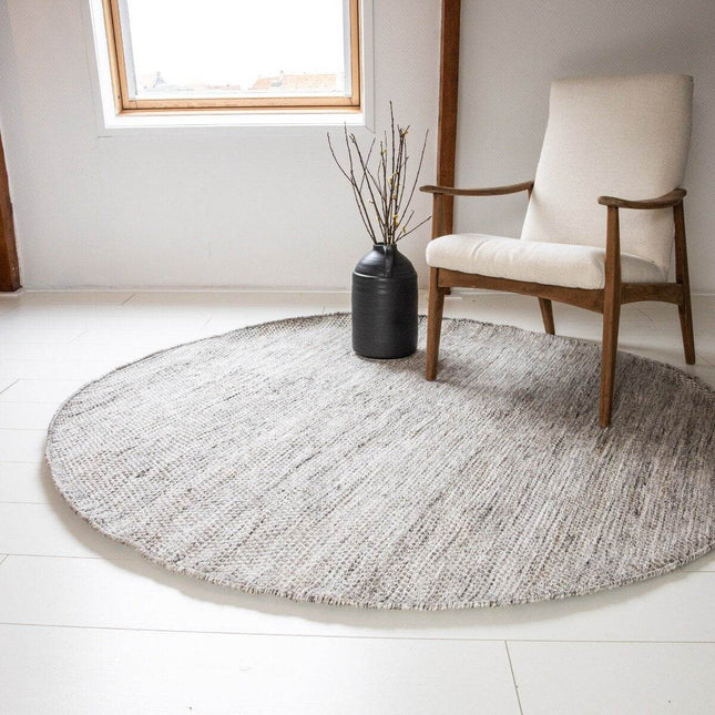 Vloerkleed Gerecycled Materiaal Rond Ciro Naturel gemeleerd op=op (bruin/wit/antraciet) - Vloerkledenloods
