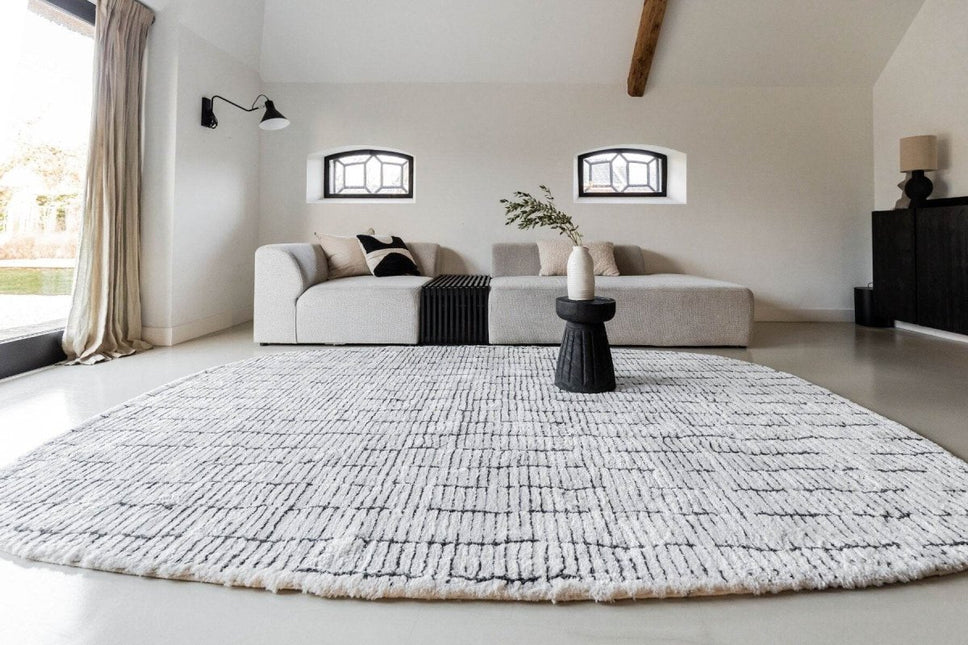Vloerkleed Rectangle Edge Creme wit/Zwart - Vloerkledenloods