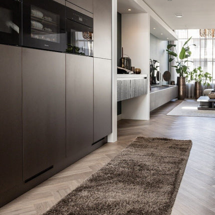Hoogpolig loper vloerkleed Fender bruin