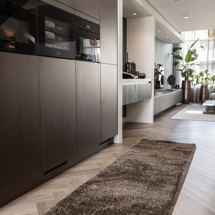 Hoogpolig loper vloerkleed Fender bruin