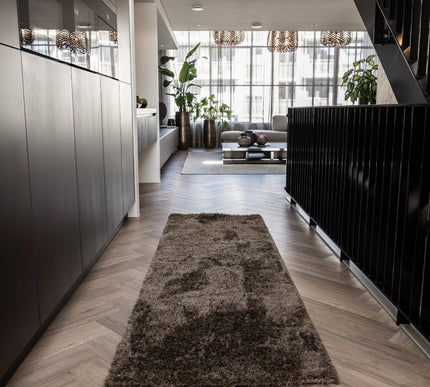Hoogpolig loper vloerkleed Fender bruin